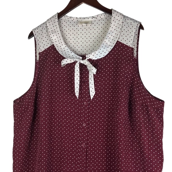 Modcloth Shirt Top Blouse Sz 3X 22 24 Polka Dot Peter Pan Retro Burgundy White - Picture 2 of 5
